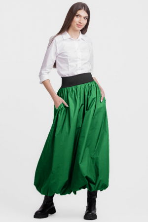 Fuste masuri mari - Fusta lunga gogosar, din tafta verde sifonata