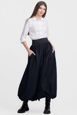 Fuste din Tafta - Fusta lunga gogosar, din tafta subtire bleumarin inchis