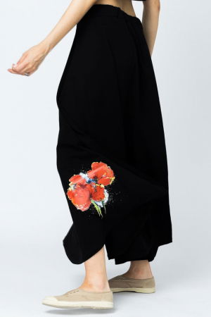 Fusta lunga in A, din tricot de bumbac, neagra, cu imprimeu maci [1]
