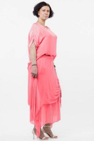 Fusta lunga in colturi, din matase si vascoza, suprapusa, cu snur vertical, roz somon [2]