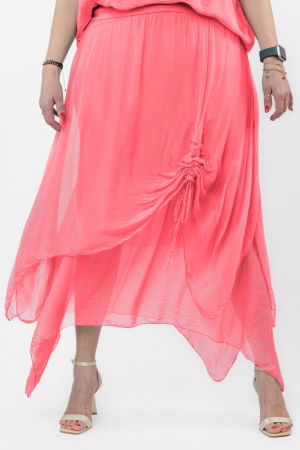 Fusta lunga in colturi, din matase si vascoza, suprapusa, cu snur vertical, roz somon [1]