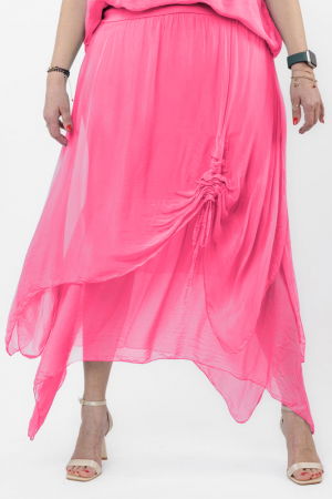 Fusta lunga in colturi, din matase si vascoza, suprapusa, cu snur vertical, fucsia [1]