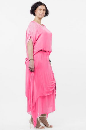 Fusta lunga in colturi, din matase si vascoza, suprapusa, cu snur vertical, fucsia [2]