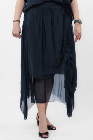 Fusta lunga in colturi, din matase si vascoza, suprapusa, cu snur vertical, bleumarin [2]