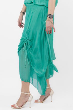 Fusta lunga in colturi, din matase si vascoza, suprapusa, cu snur vertical, verde [1]