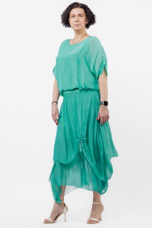 Fusta lunga in colturi, din matase si vascoza, suprapusa, cu snur vertical, verde [4]