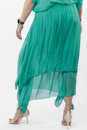 Fusta lunga in colturi, din matase si vascoza, suprapusa, cu snur vertical, verde [2]