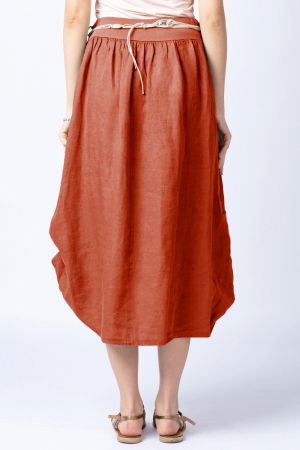 Fusta lunga caramizie cu poale prinse, din in, cu o curea fancy [2]