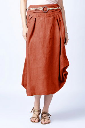 Fusta lunga caramizie cu poale prinse, din in, cu o curea fancy [0]