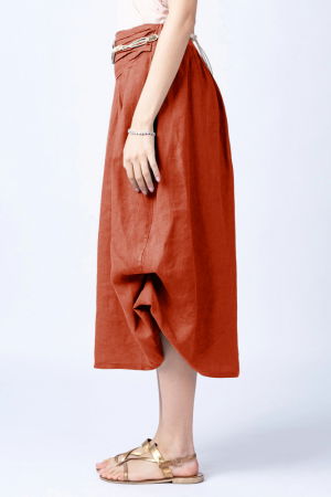 Fusta lunga caramizie cu poale prinse, din in, cu o curea fancy [1]