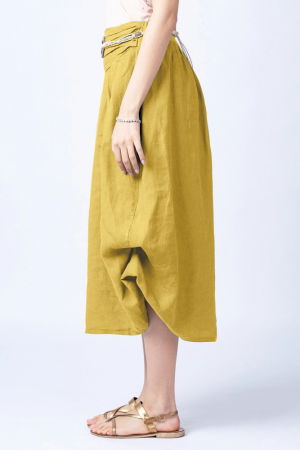 Fusta lunga galbena cu poale prinse, din in, cu o curea fancy [1]