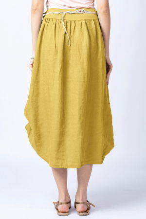 Fusta lunga galbena cu poale prinse, din in, cu o curea fancy [2]