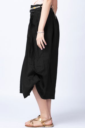 Fusta lunga neagra cu poale prinse, din in, cu o curea fancy [1]