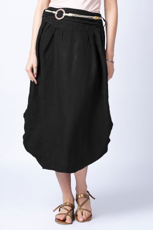 Fusta lunga neagra cu poale prinse, din in, cu o curea fancy