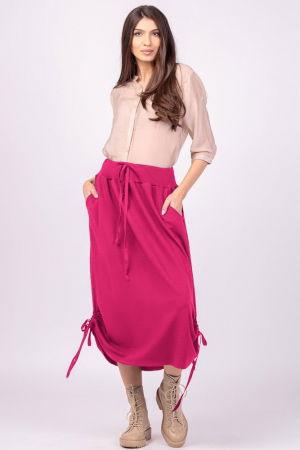 Fuste din Tafta - Fusta lunga, fucsia din bumbac, cu sireturi laterale la baza