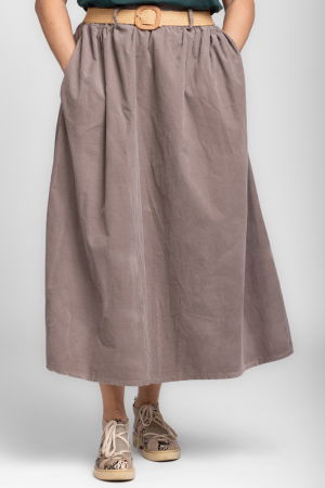 Fusta lunga bej din catifea reiata, cu curea inclusa [1]