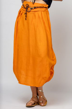 Fusta lunga portocalie cu poale prinse, din in, cu o curea fancy [1]