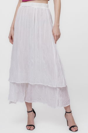 Fuste din Bumbac - Fusta lunga, suprapusa, creponata, alba
