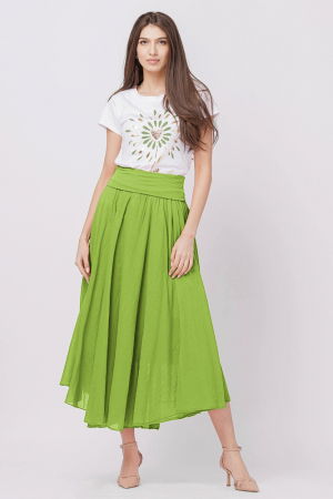 Fusta lunga verde oliv, ampla, clos, din batist de bumbac [2]