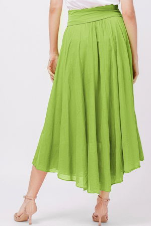 Fusta lunga verde oliv, ampla, clos, din batist de bumbac [1]