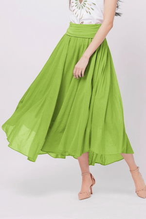 Fuste din Bumbac - Fusta lunga verde oliv, ampla, clos, din batist de bumbac