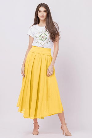 Fusta lunga galbena, ampla, clos, din batist de bumbac [1]