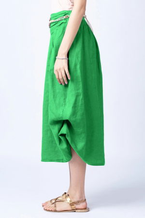 Fusta lunga verde crud cu poale prinse, din in, cu o curea fancy [1]