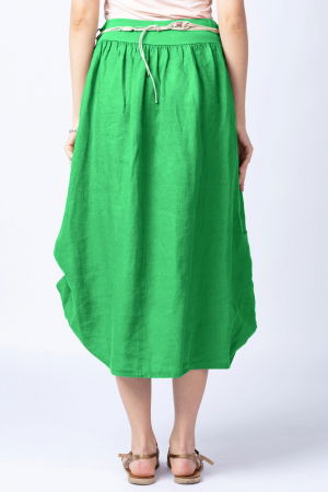 Fusta lunga verde crud cu poale prinse, din in, cu o curea fancy [2]