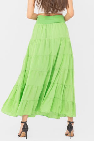 Fusta maxi verde deschis, ampla, cu volane, din batist de bumbac [2]