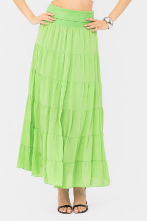 Fusta maxi verde deschis, ampla, cu volane, din batist de bumbac [1]