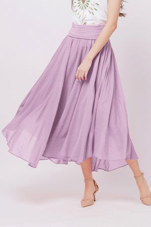 Fuste din Bumbac - Fusta lunga lila, ampla, clos, din batist de bumbac