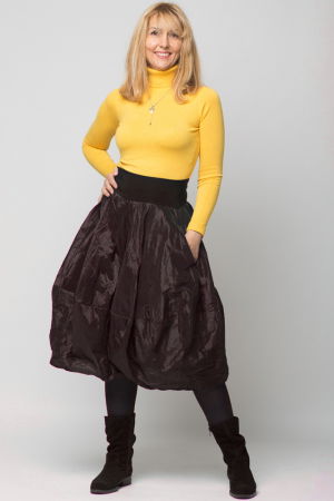 Fuste din Tafta - Fusta maro midi, tip lalea, din tafta cu memorie