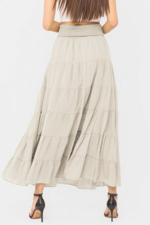 Fusta maxi, ampla, cu volane, din batist de bumbac, bej [2]