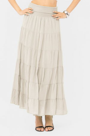 Fusta maxi, ampla, cu volane, din batist de bumbac, bej [1]