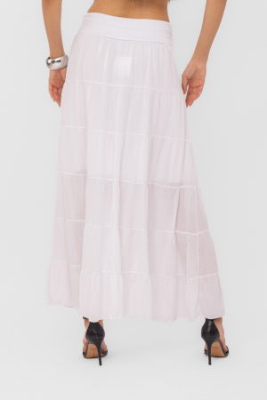 Fusta maxi, ampla, cu volane, din batist de bumbac, alba [2]