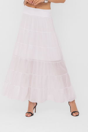 Fusta maxi, ampla, cu volane, din batist de bumbac, alba [1]