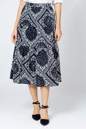 Fuste din Bumbac - Fusta midi alb-negru din bumbac, cu volane