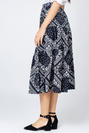 Fusta midi alb-negru din bumbac, cu volane [1]