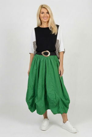ÎMBRĂCĂMINTE - Fusta midi ampla din bumbac cu fronseuri si buzunare, verde