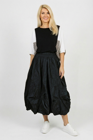 ÎMBRĂCĂMINTE - Fusta midi ampla din bumbac cu fronseuri si buzunare, neagra