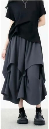 Fuste Casual - Fusta midi arhitecturala cu drapaje, gri