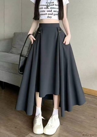 Fusta midi ampla cu lungime asimetrica, neagra [1]