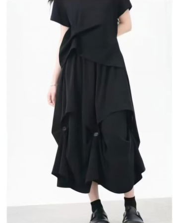 Fuste Casual - Fusta midi arhitecturala cu drapaje, neagra