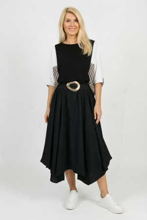 ÎMBRĂCĂMINTE - Fusta midi cu colturi, din vascoza neagra