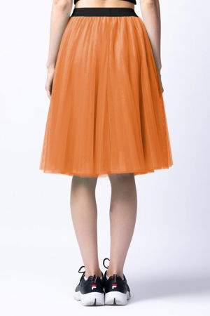 Fusta midi din tulle plisat, portocalie [2]
