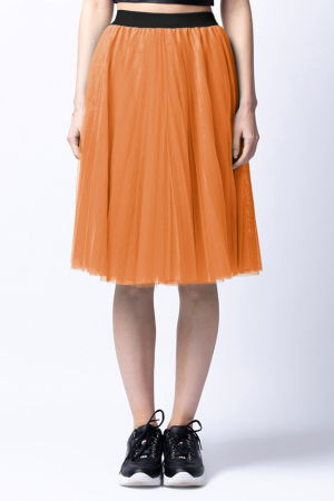 Fusta midi din tulle plisat, portocalie [1]