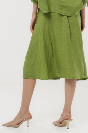 Fusta midi in stil petrecut din in, verde olive [2]