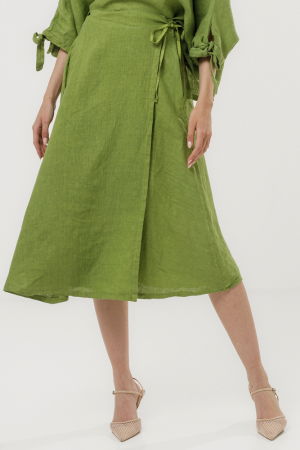 Cumpara impreuna cu discount - Fusta midi in stil petrecut din in, verde olive