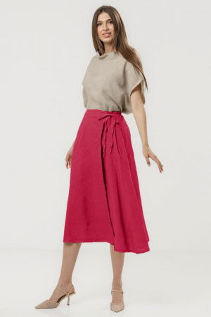 Fusta midi in stil petrecut din in, fucsia [1]