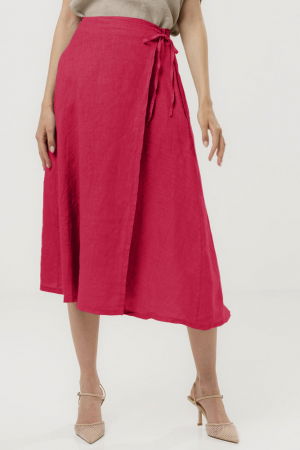 Fuste din In - Fusta midi in stil petrecut din in, fucsia